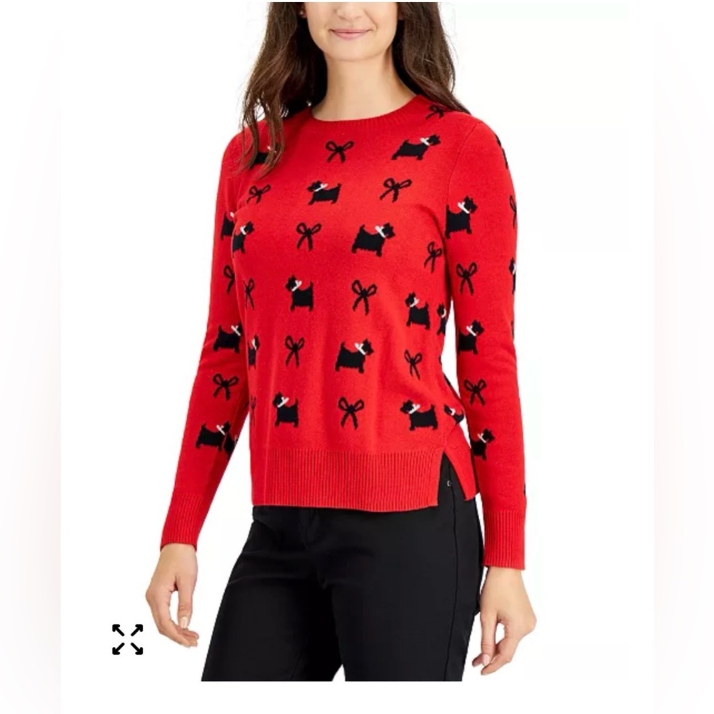 Karen Scott Red Sweater with Dog and Bow Design - Picture 1 of 4